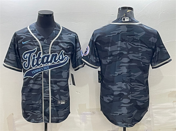 Men's Tennessee Titans Blank Gray Camo With Patch Cool Base Stitched Baseball Jersey - Click Image to Close